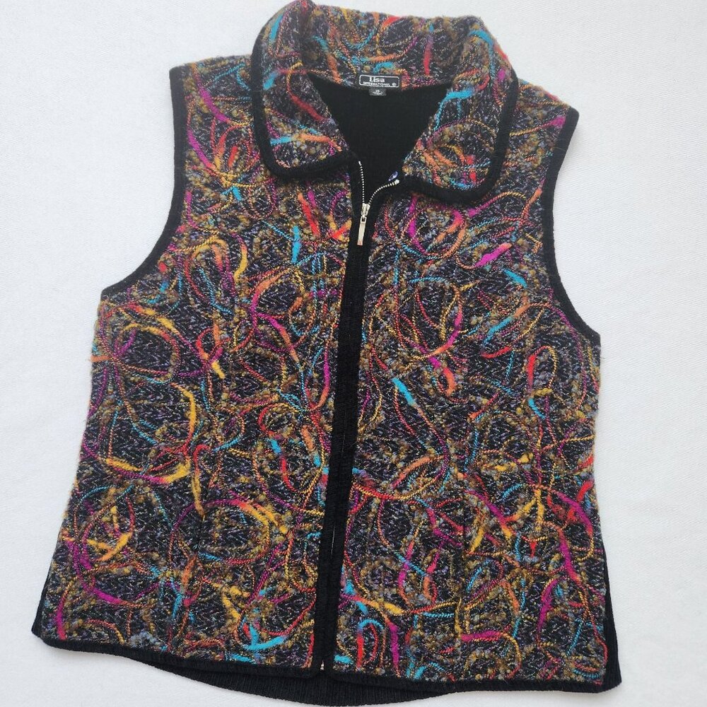 Colorful Sleeveless Zip-Up Knit Vest Fiber Art Teacher Comfy Cozy Soft Cute XL - Picture 1 of 13